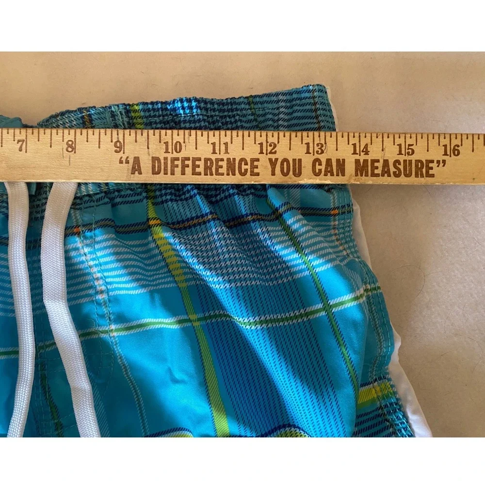 Surfmentality Swim Trunks Mens S Blue Green Plaid Cargo Board‎ Shorts